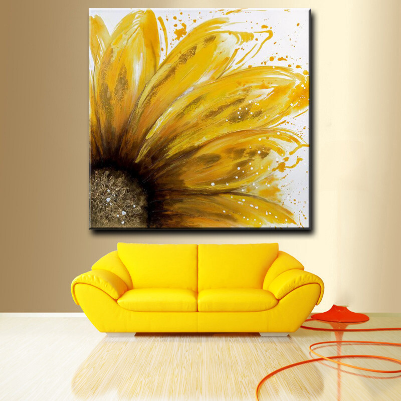 Abstract Yellow Sunflower Oil Painting Handpainted On Canvas Modern Handmade