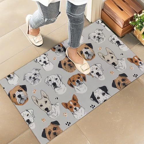 Cute Dog Faces Indoor Door Mat – Stylish 17x29.5in Non-Woven Fabric Floor