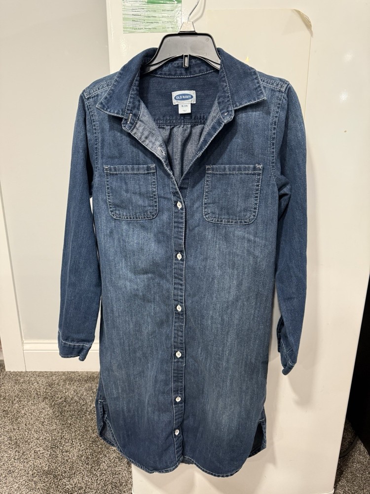 OLD NAVY~ XL Tall Blue Denim Shirt Dress Button Front Long Sleeve