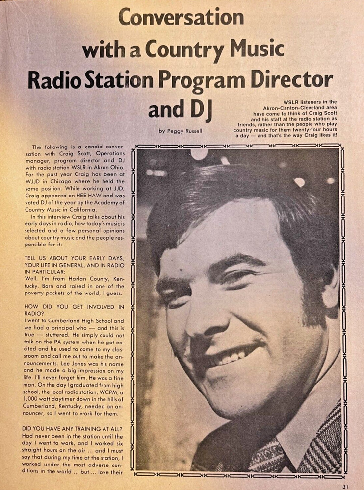 1974 Craig Scott DJ For Radio Station WSLR Akron Canton Cleveland Ohio