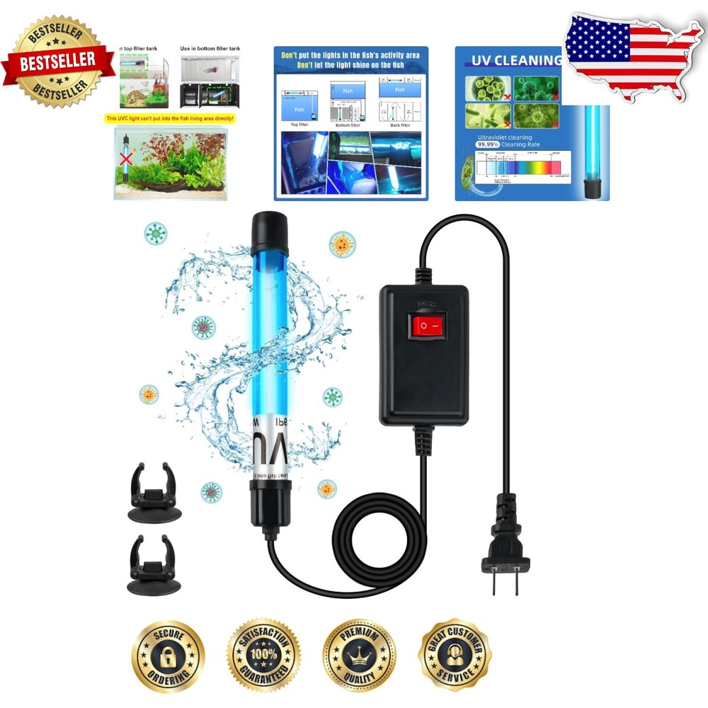 13W Aquarium UV Sterilizer for 70-200 Gallon Tanks - Algae Cleaning Light