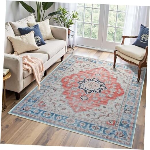 Vintage 3x5 Non-Slip Area Rug for Living Room Lightweight Soft