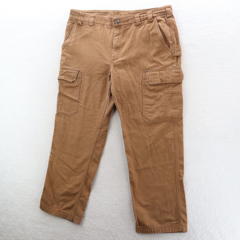Duluth Trading Co Pants Mens 44X34 Brown Fire Hose Cargo Pockets Canvas Workwear