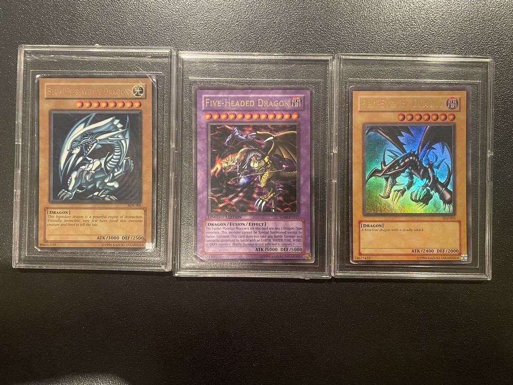 Yugioh - Red Eyes Black Dragon, Blue Eyes White Dragon, and Five Headed Dragon