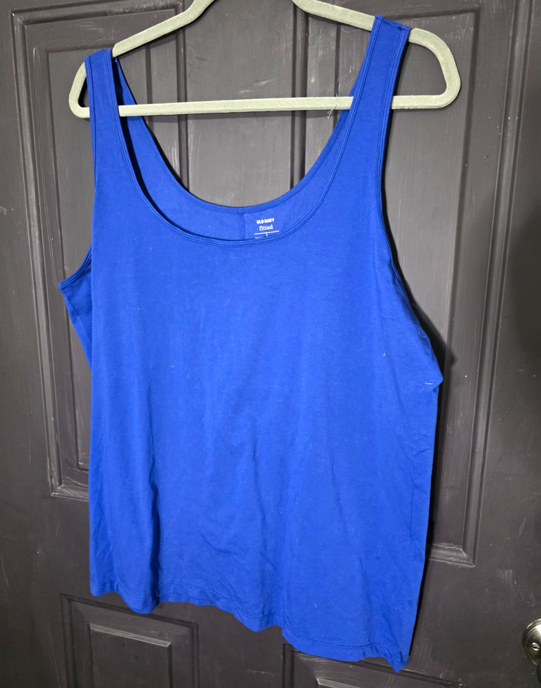 Old Navy Blue Solid Scoop Neck Fitted Wide Strap Tank Top Womens Size XXL