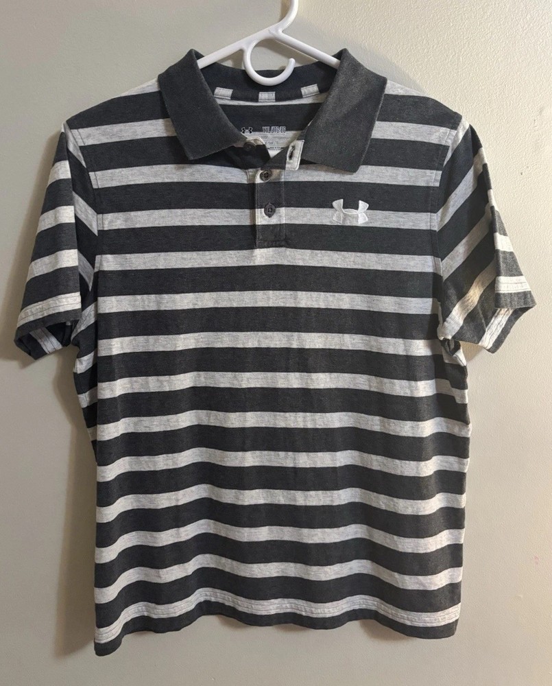 Under Armour Heatgear Youth Boys Polo Shirt Gray/White Logo Size YXL