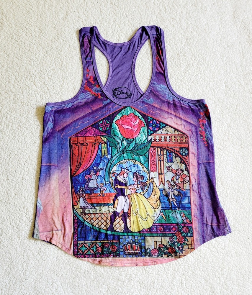 Disney's Beauty & The Beast Purple Stained Glass Racerback Tank Top L Large