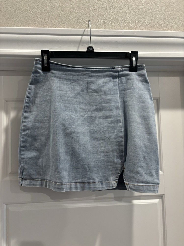Wild Fable Women's Blue Jeans Denim Mini Skirt with Stretch Side Split Zip