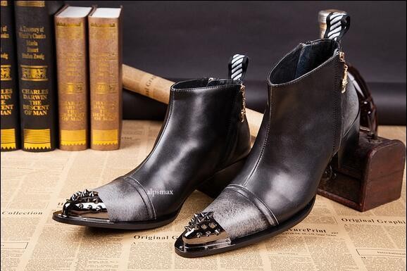 Mens New Stylish Spike Metal Toe Fade Leather Formal Retro Ankle Boots Shoes Sea