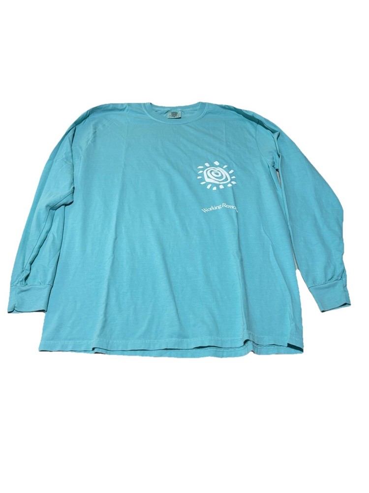 Comfort Colors Working Remote Long Sleeve Graphic Shirt Large Aqua