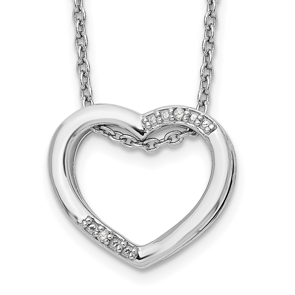 Sterling Silver Rhodium-plated Diamond Open Heart Necklace 18