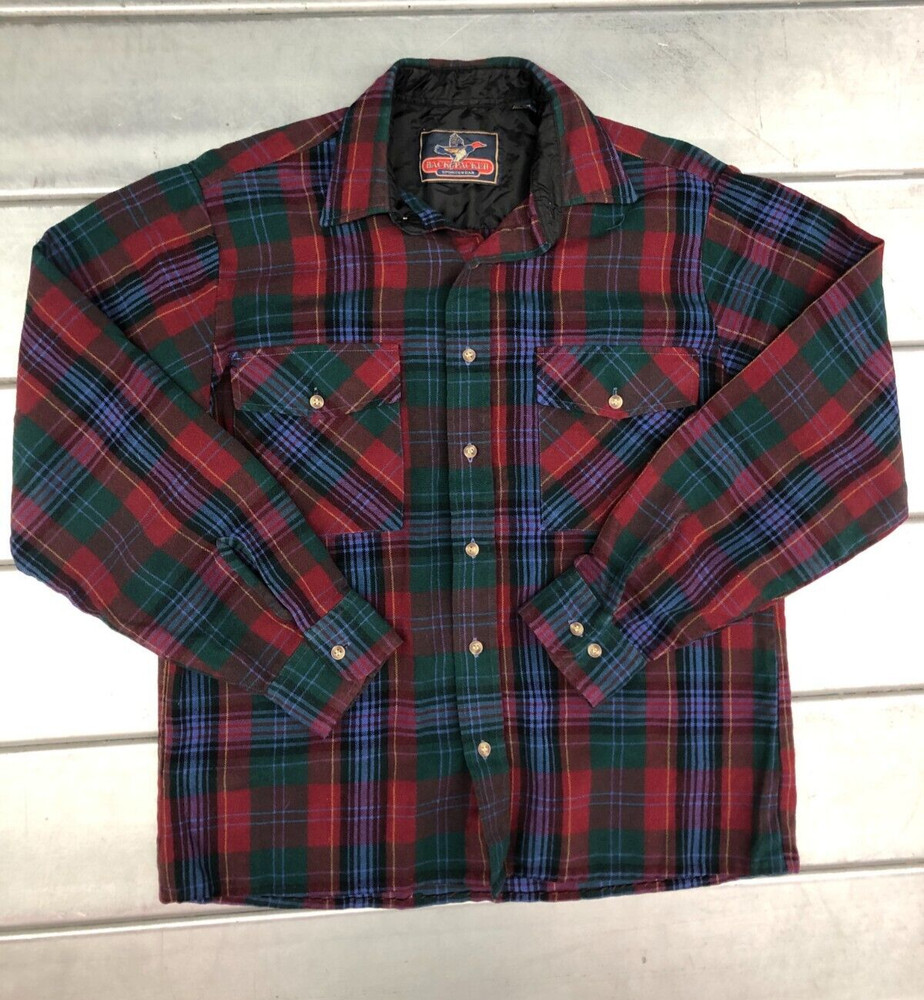 Vintage Backpacker Button Up Flannel Shirt Mens Medium Red Green Plaid Western