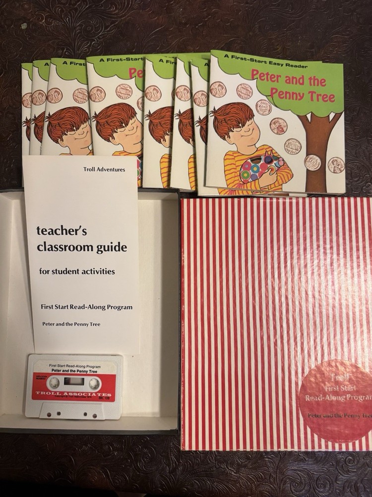 Troll Read Along Program 8 Books/1 Cassette PETER AND THE PENNY TREE VG