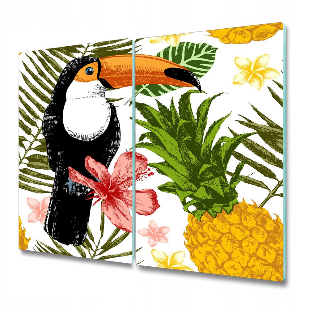 Glass Induction Ceramic Hob Cover Worktop Saver Pineapple toucan Colour 2x30x52