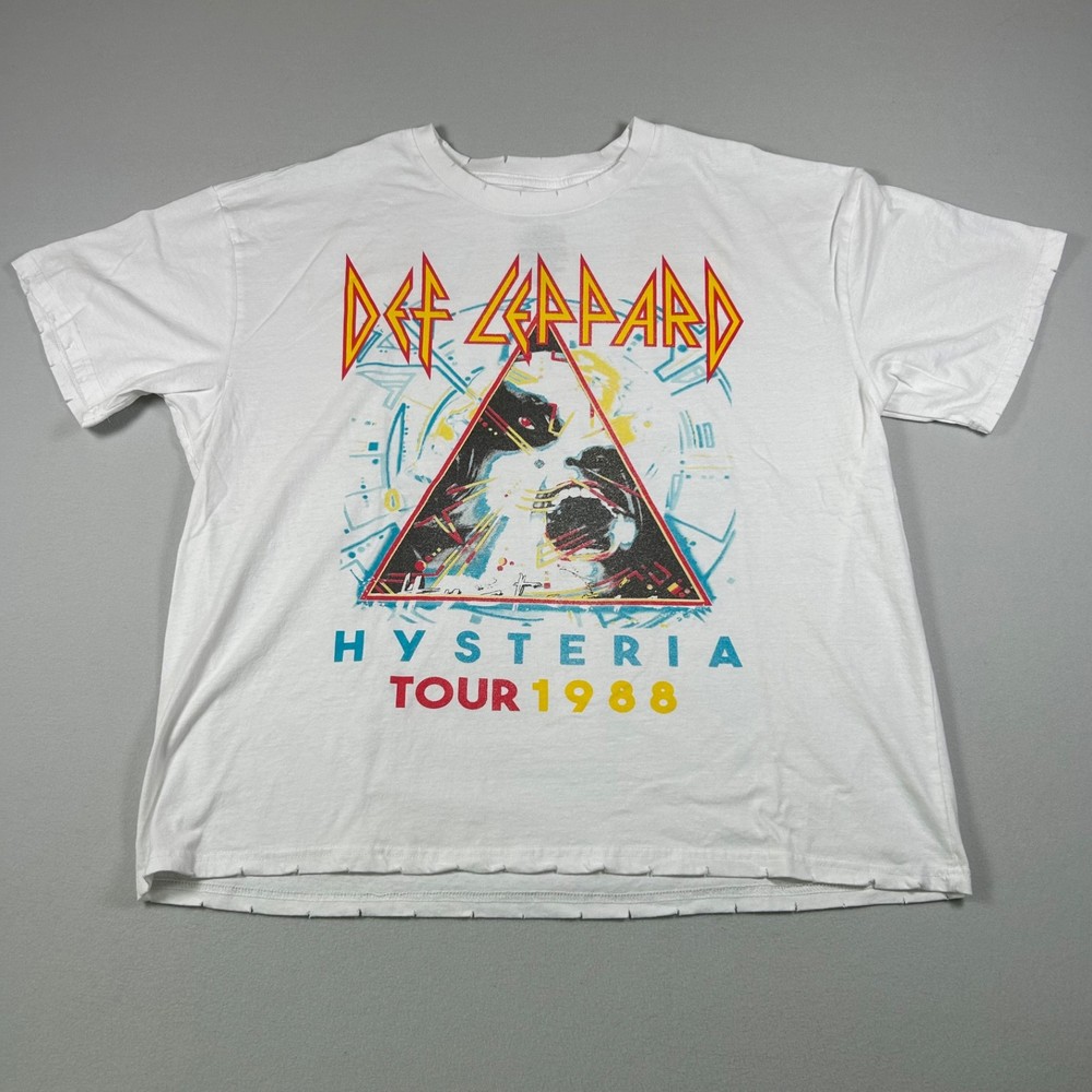 Def Leppard Hysteria Tour 1988 T Shirt Men’s Large White Graphic Band Tee Rock