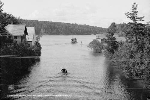 Lake Paugus,bridge,water bodies,Weirs,Lake Winnipesaukee,New Hampshire,NH,c1906
