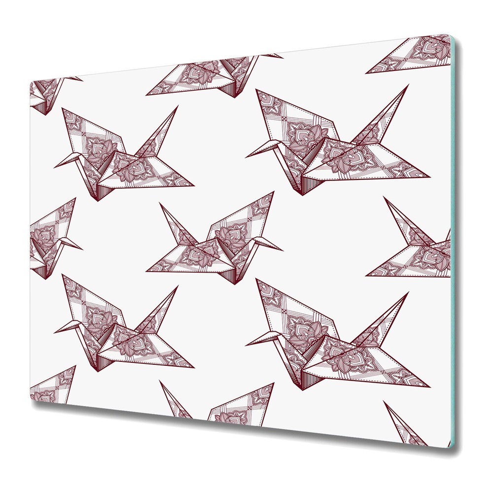 Serving Chopping Board Subtle origami bird geometric white and maroon 60x52