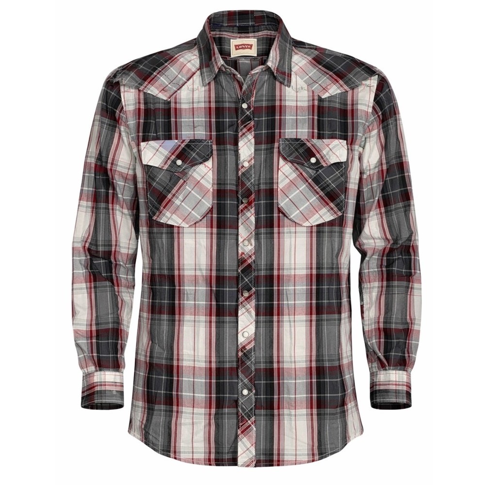 Levis Western Pearl Snap Shirt mens XL regular red Plaid cowboy casual workwear
