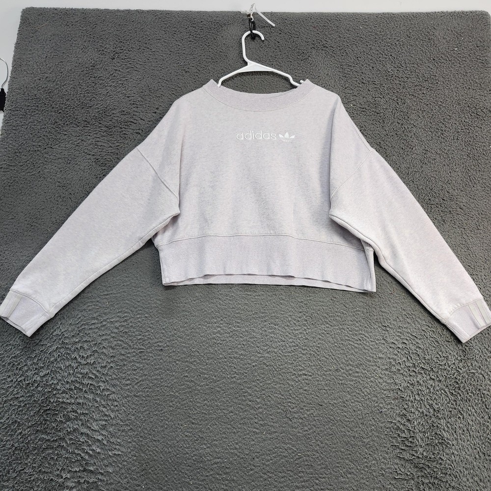 Adidas Originals Sweatshirt Womens Medium Gray Trefoil Logo Cropped Pullover