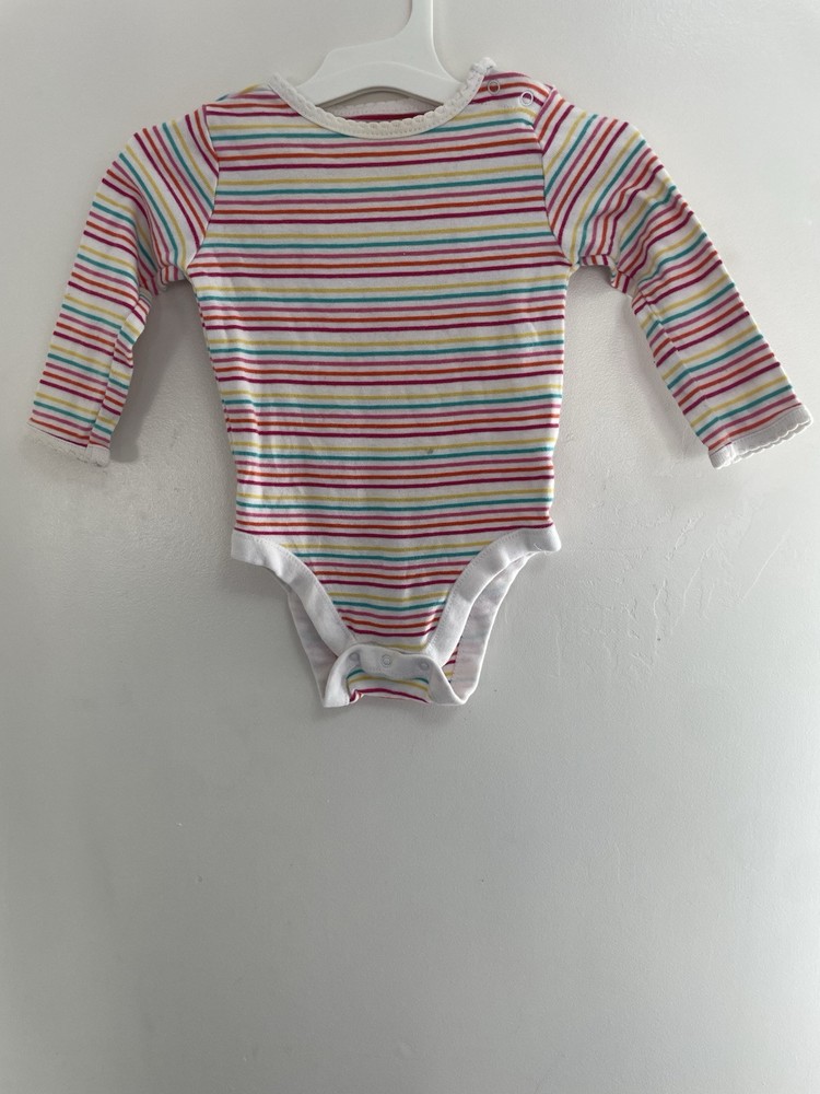 Old Navy Baby Girls Rainbow Striped 100% Cotton Long Sleeve Bodysuit Cream 6-12M