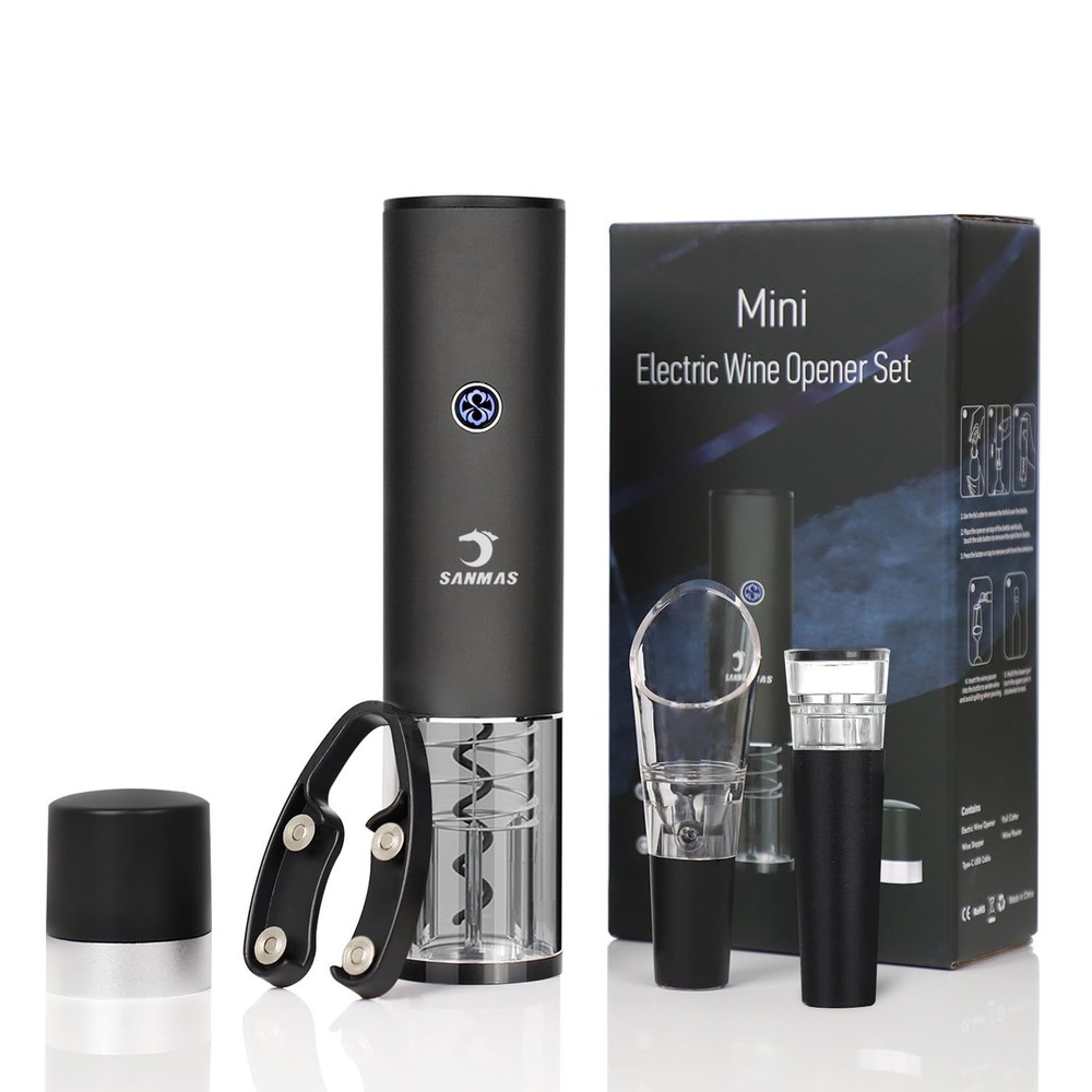 Rechargeable Electric Wine Bottle Opener Set – Automatic Corkscrew with Foil Cutter, LED Light, and Portable Design for Effortless Wine Opening Every Time