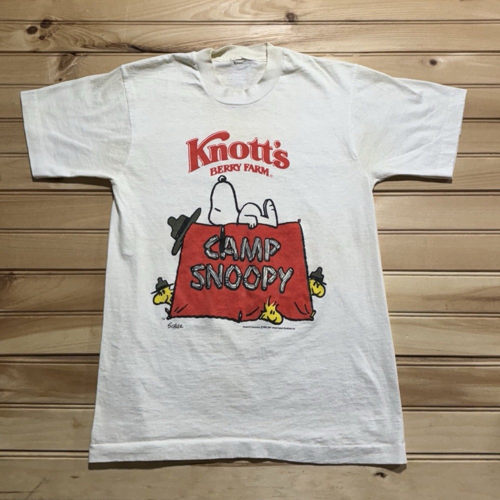 Vintage 80s Camp Snoopy Woodstock Knits Berry Farm Schultz Shirt Size S/M