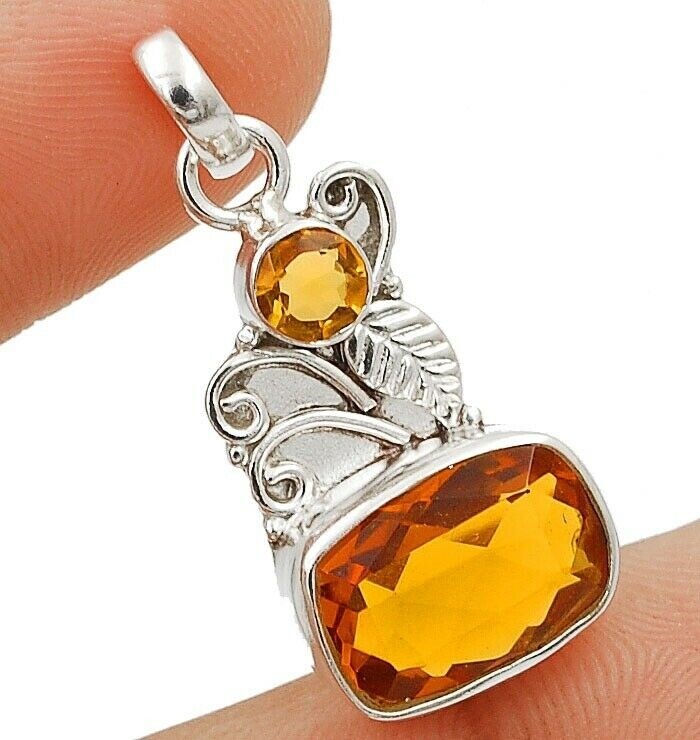 3CT Natural Golden Citrine 925 Sterling Silver Pendant 1 1/3