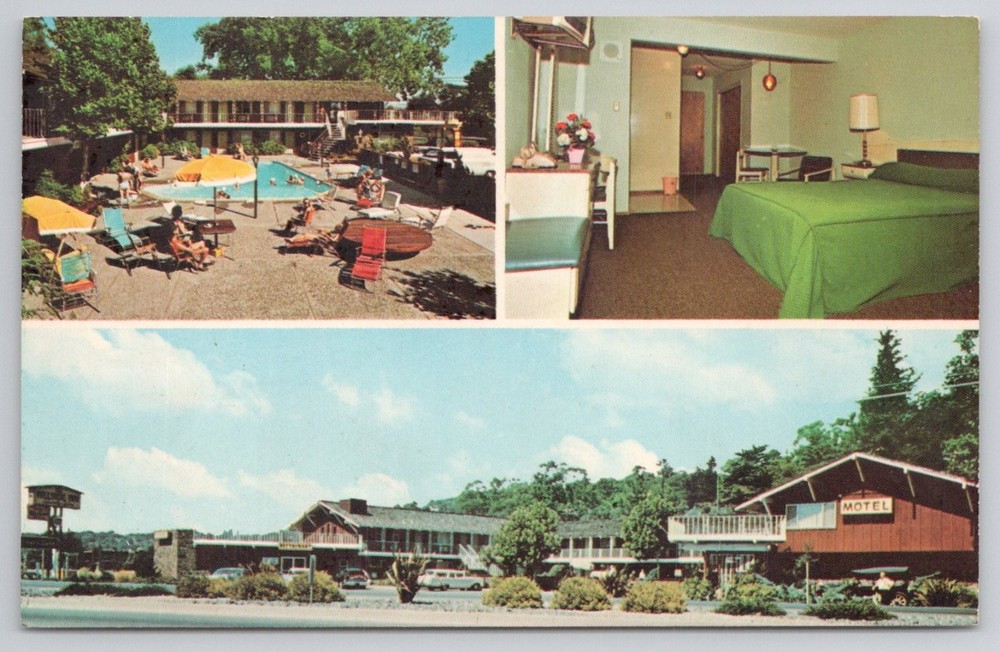 Hillside Inn Motel Santa Rosa CA Postcard Pool Room Exterior Chrome