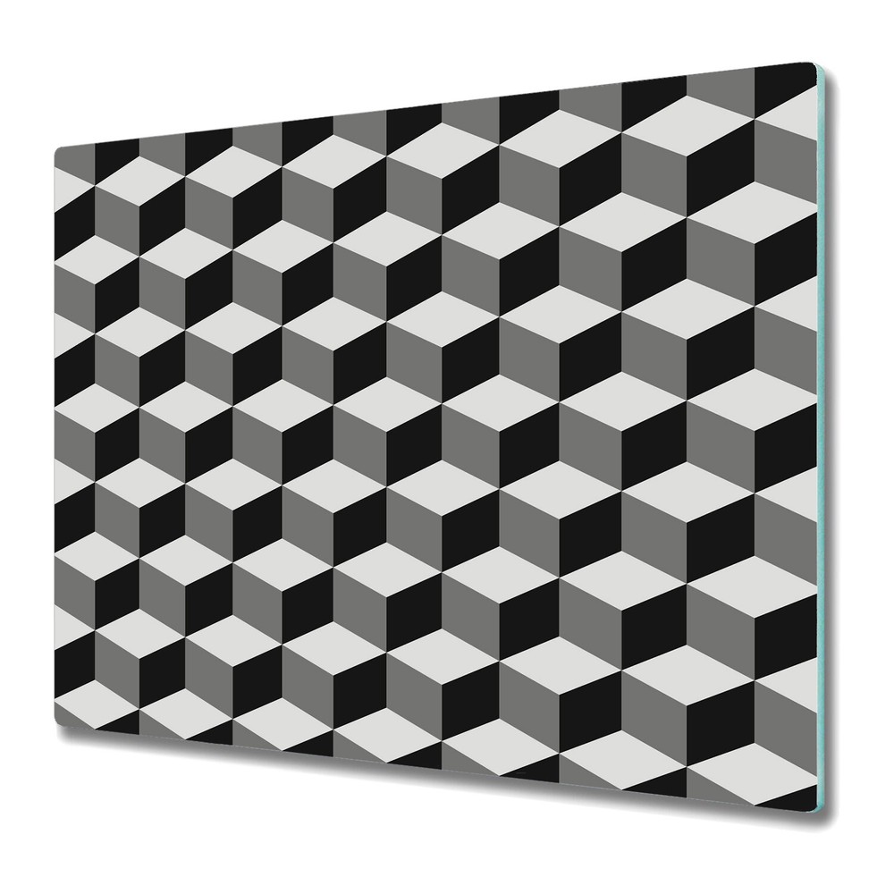 Glass Induction Ceramic Hob Cover Cube 3D Modern Black and white 60x52