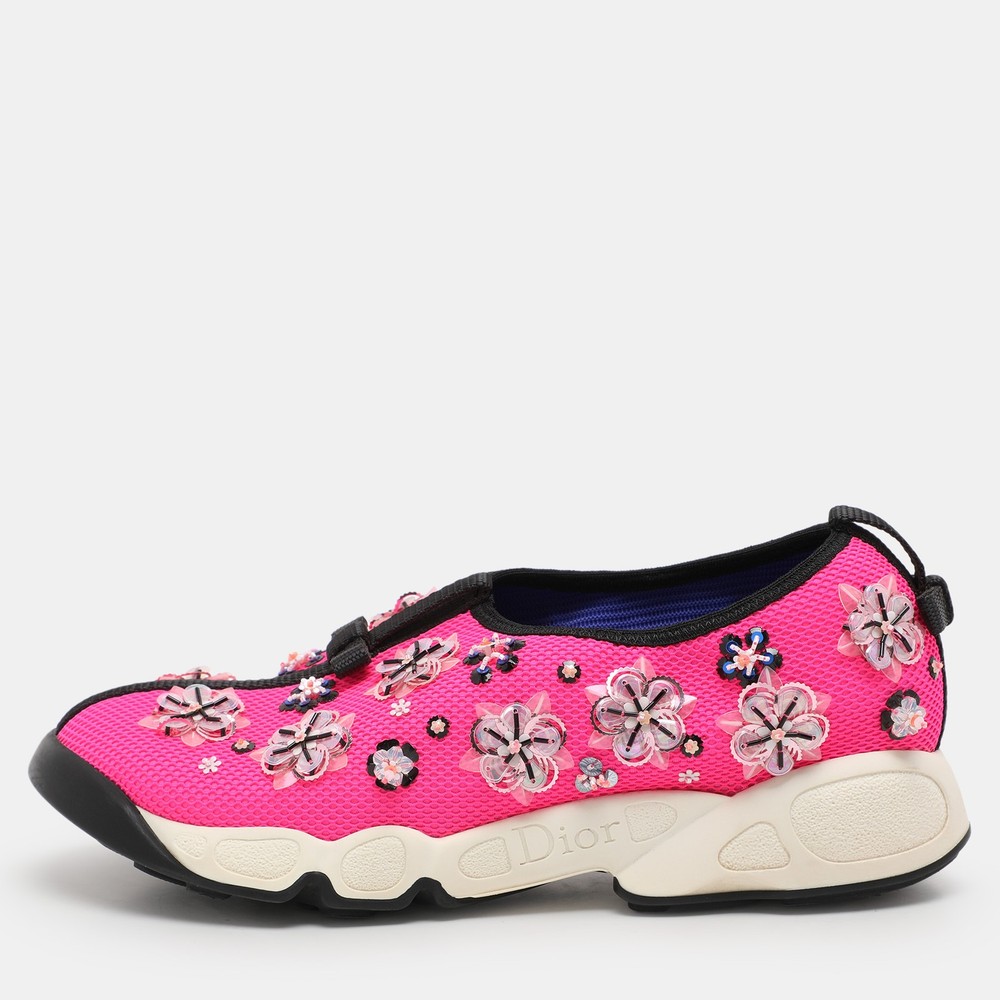 Dior Pink Mesh Embellished Fusion Slip On Sneakers Size 37