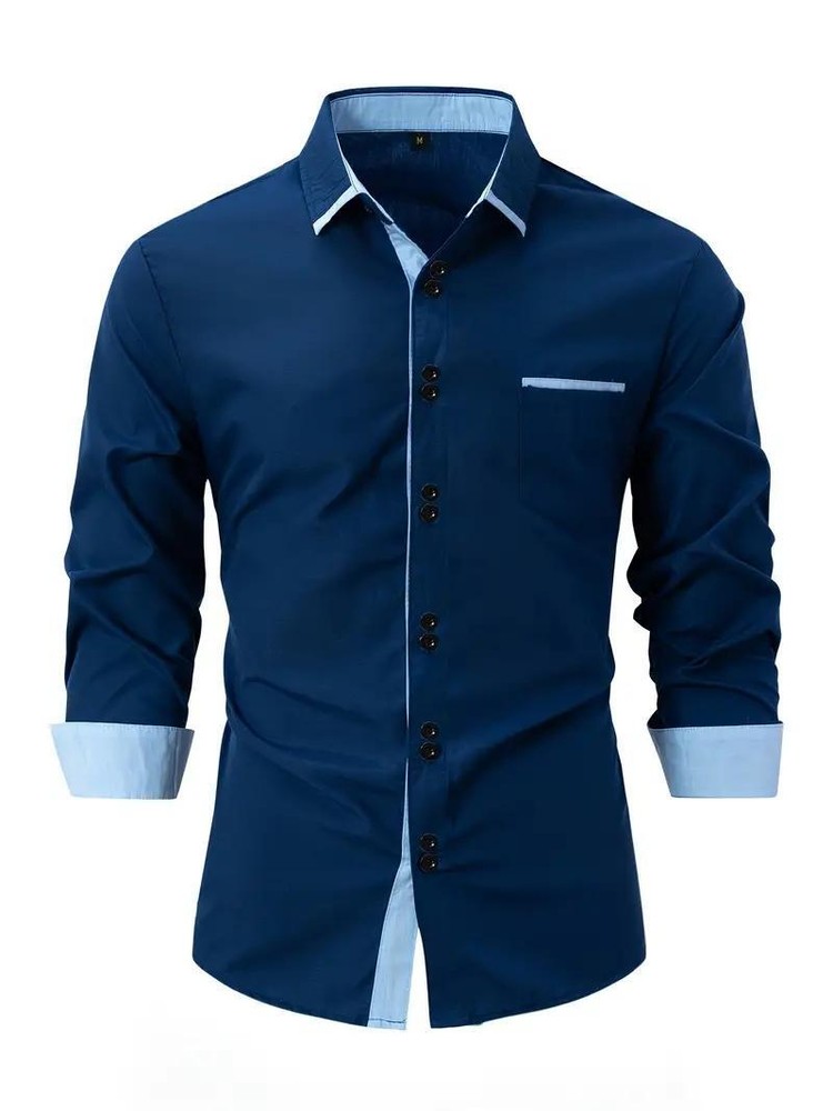 Camisa De Manga Larga Moda Lujo Camiseta Elegante Algodón Cuello V Para Hombres