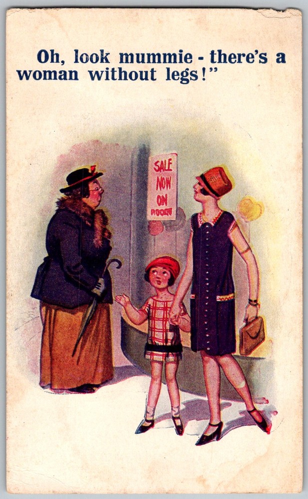 Antique Postcard Woman Without Legs Cartoon 1920s