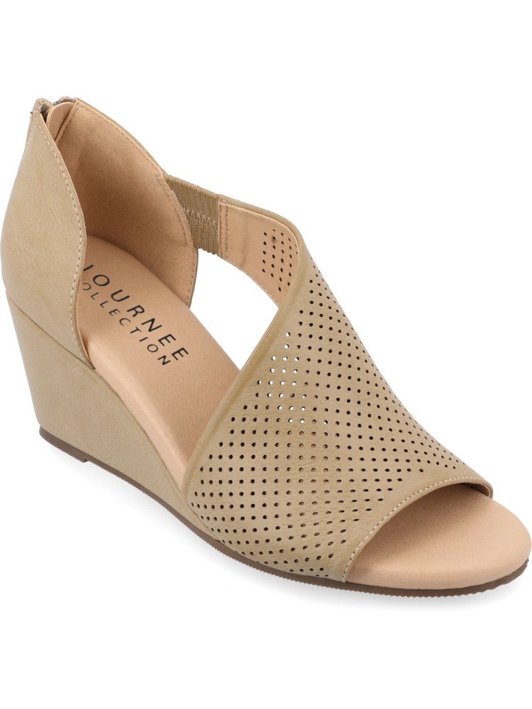 JOURNEE COLLECTION Womens Beige D Orsay Aretha Open Toe Wedge Heeled Sandal 7 W