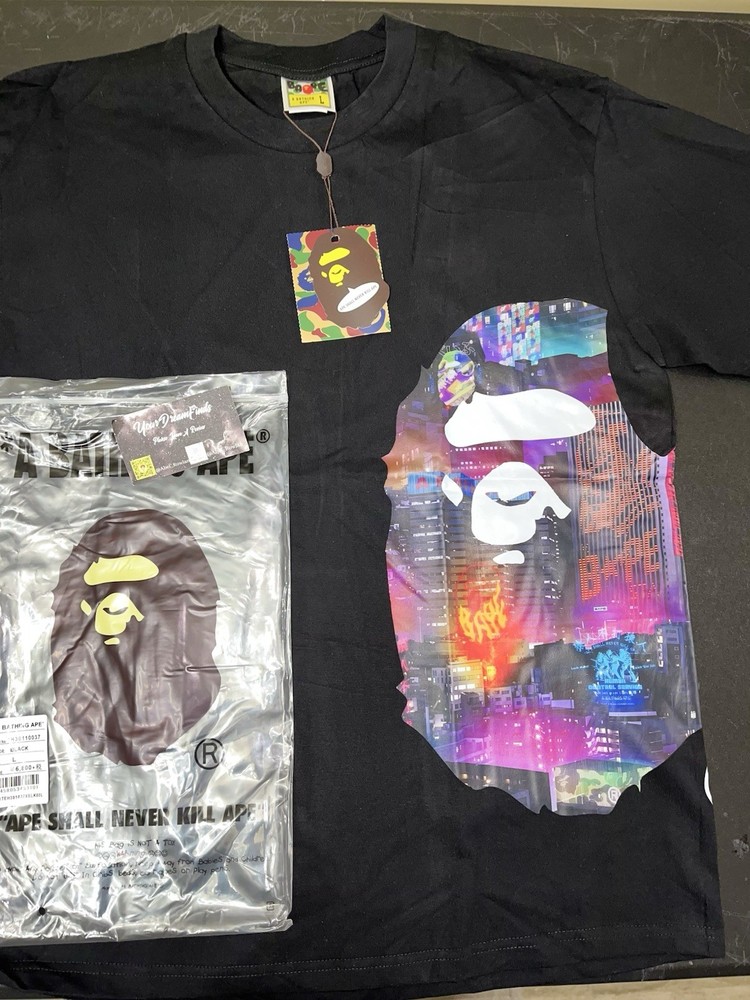 BAPE Neon Tokyo Side Big Ape Head T-Shirt Size Large