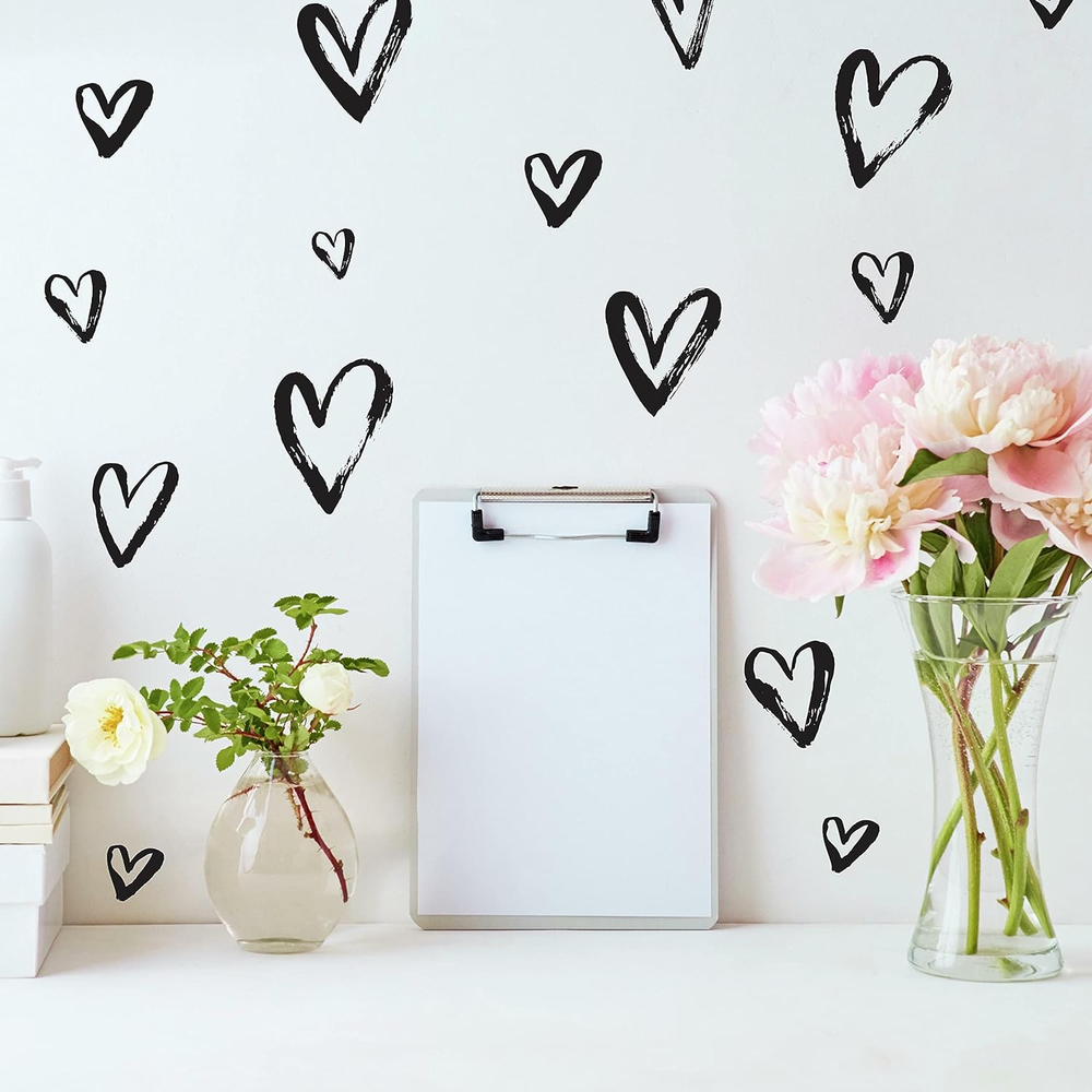 RMK4884SCS Black Sketchy Hearts Peel and Stick Wall Decals