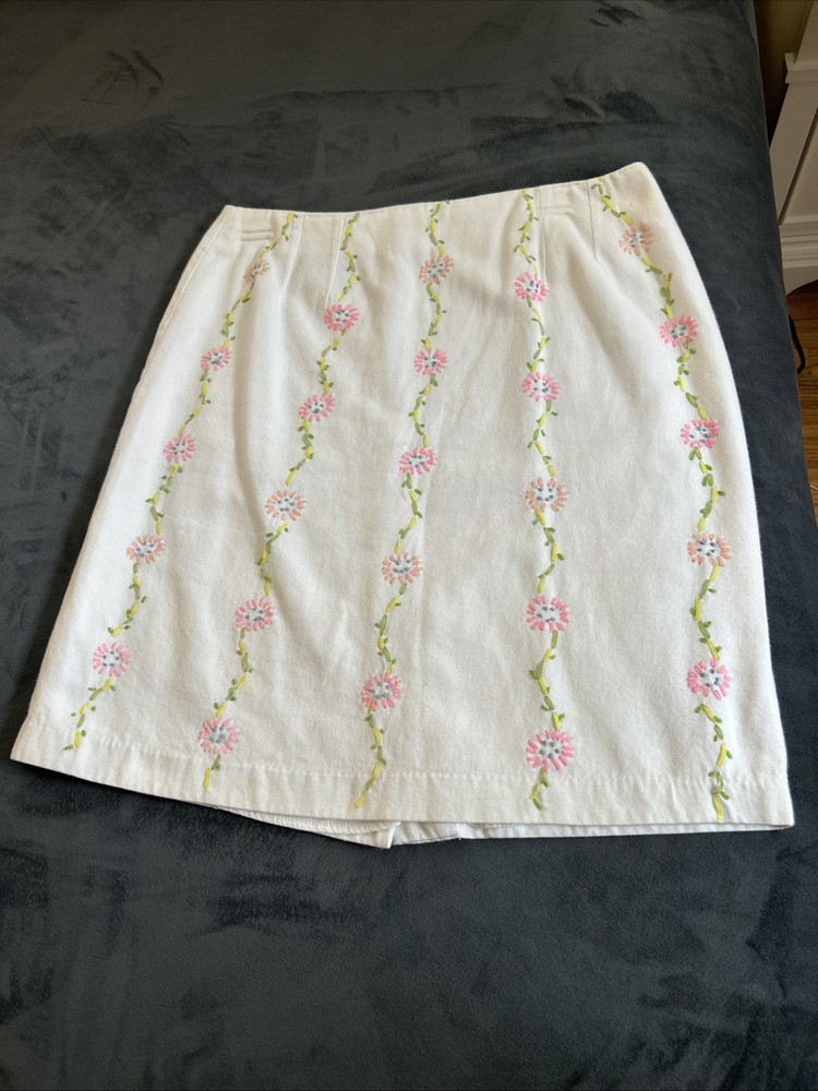 Willi Smith Womens White Cotton Floral Embroidered Pencil Skirt Size 8