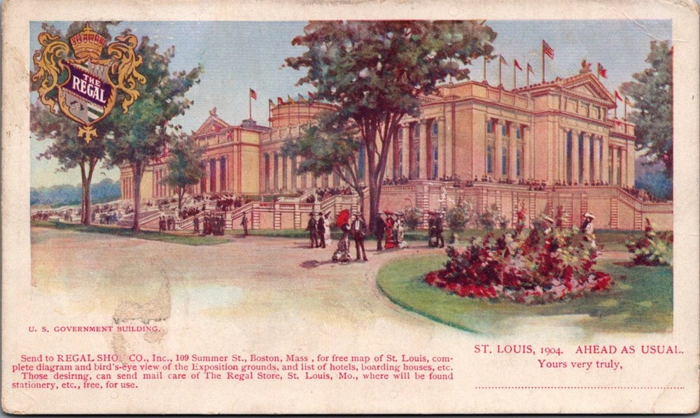 1904 St Louis World's Fair US Government Building Regal Shoe Postcard