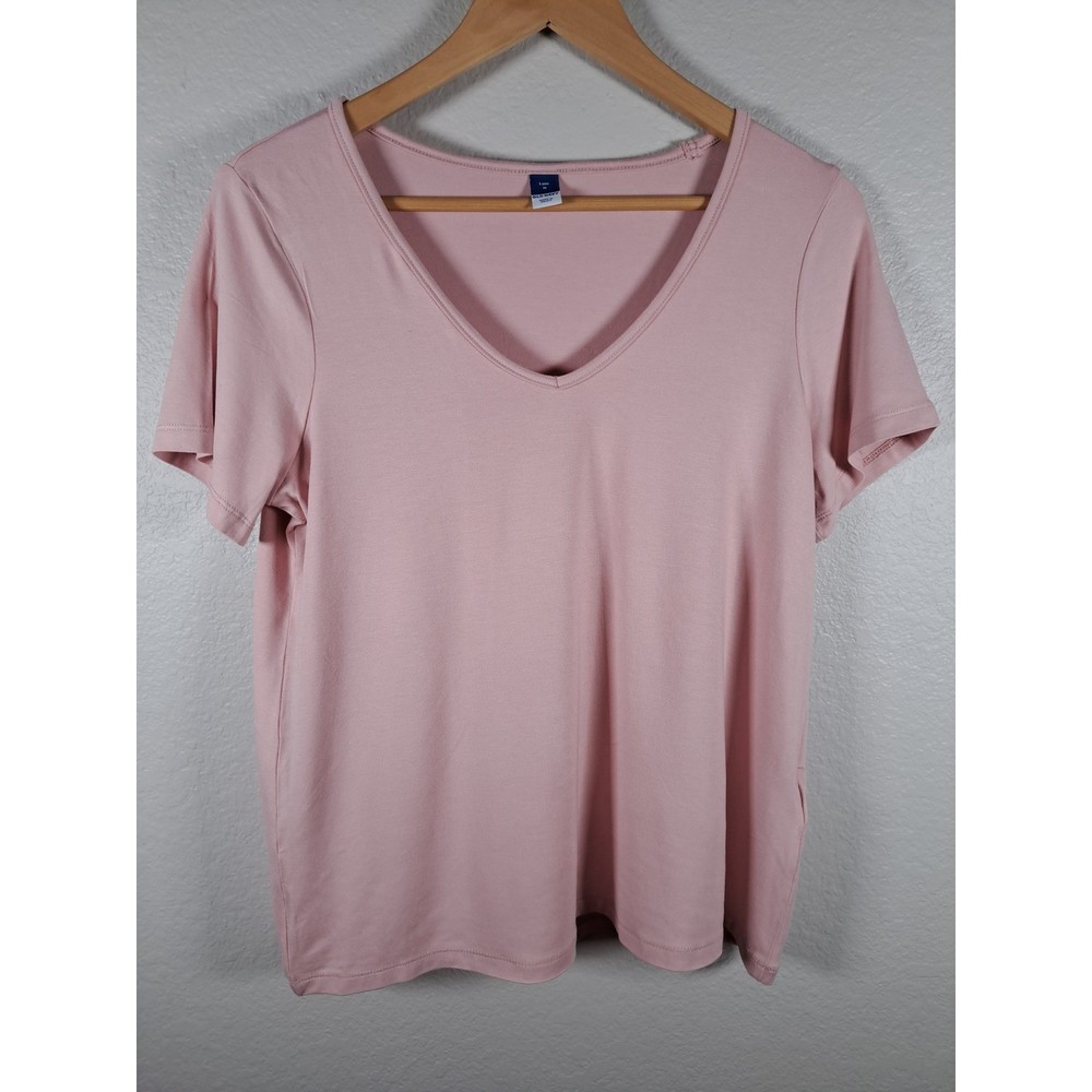 Old Navy Luxe V-Neck Tee Womens Medium Pink Short Sleeve Rayon Stretch T-Shirt