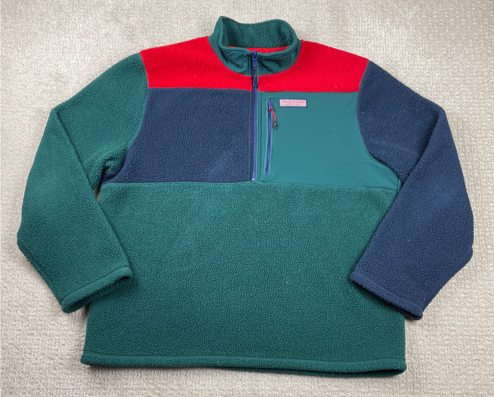 Vineyard Vines Jacket Mens XL Deep Pile Fleece Colorblock 1/4 Zip Retro Outdoors