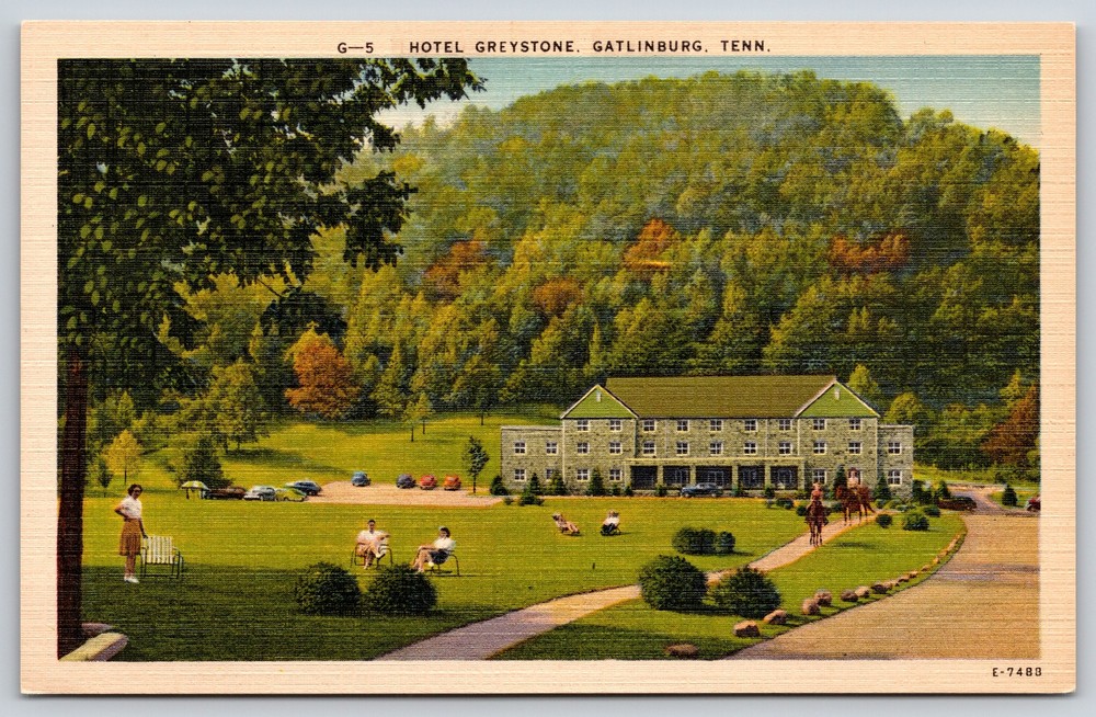 Gatlinburg Tennessee~Air View Hotel Greystone & Lawn~Vintage Linen Postcard