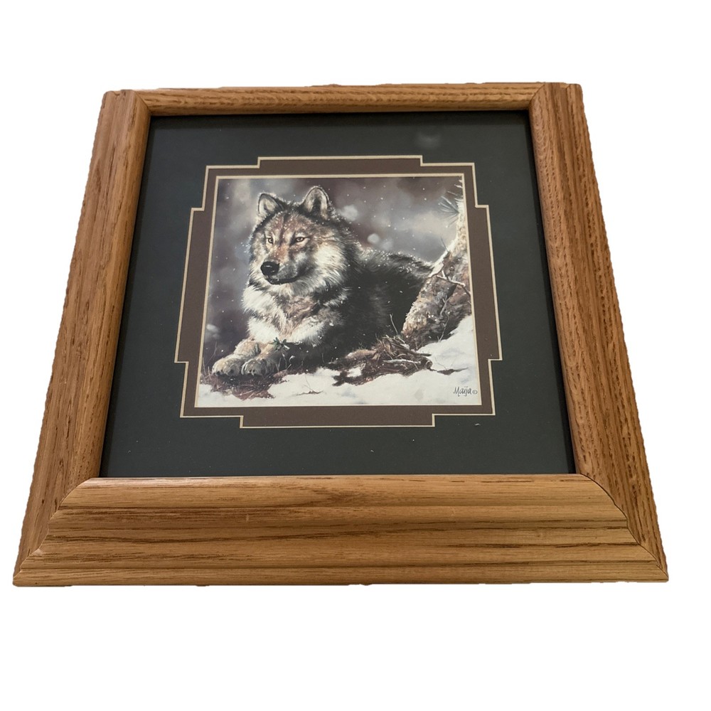 Maija Wolf Print Paw's Winter Wood Framed Art Print: Corner Signed: 13x13 Frame