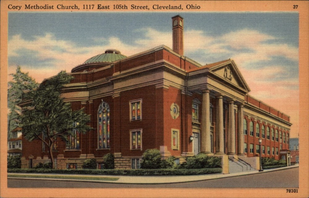 Cory Methodist Church East 105th Street Cleveland Ohio ~ 1930s linen postcard