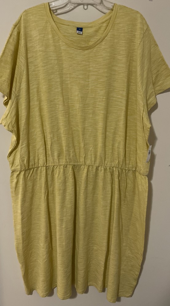 Old Navy Women’s 4x Yellow Striped Short Sleeved Cotton Midi Dress NEW! A70
