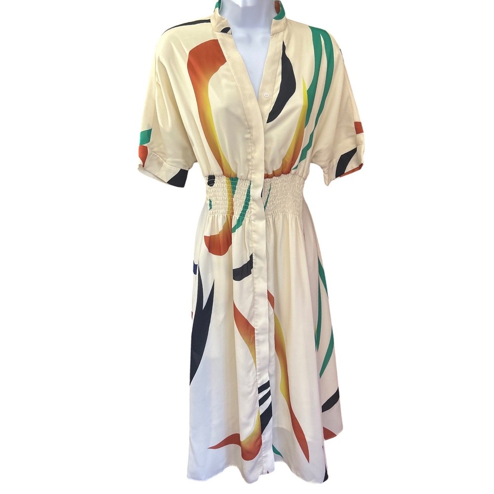 Abstract Graphic Midi Dress Artistic Colorful Mod Aesthetic Summer Resortcore-image
