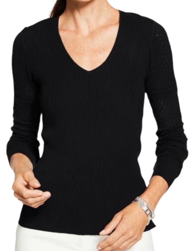 Talbots cable knit Pima cotton V-neck sweater L preppy classic minimalist ￼
