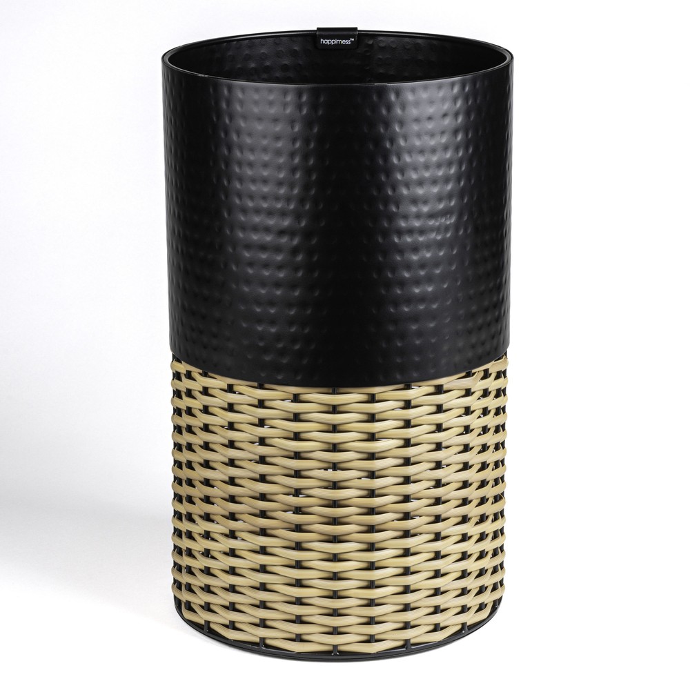 happimess HPM1102 Asher 15.6 Liter Iron and Faux Wicker Standing - Black