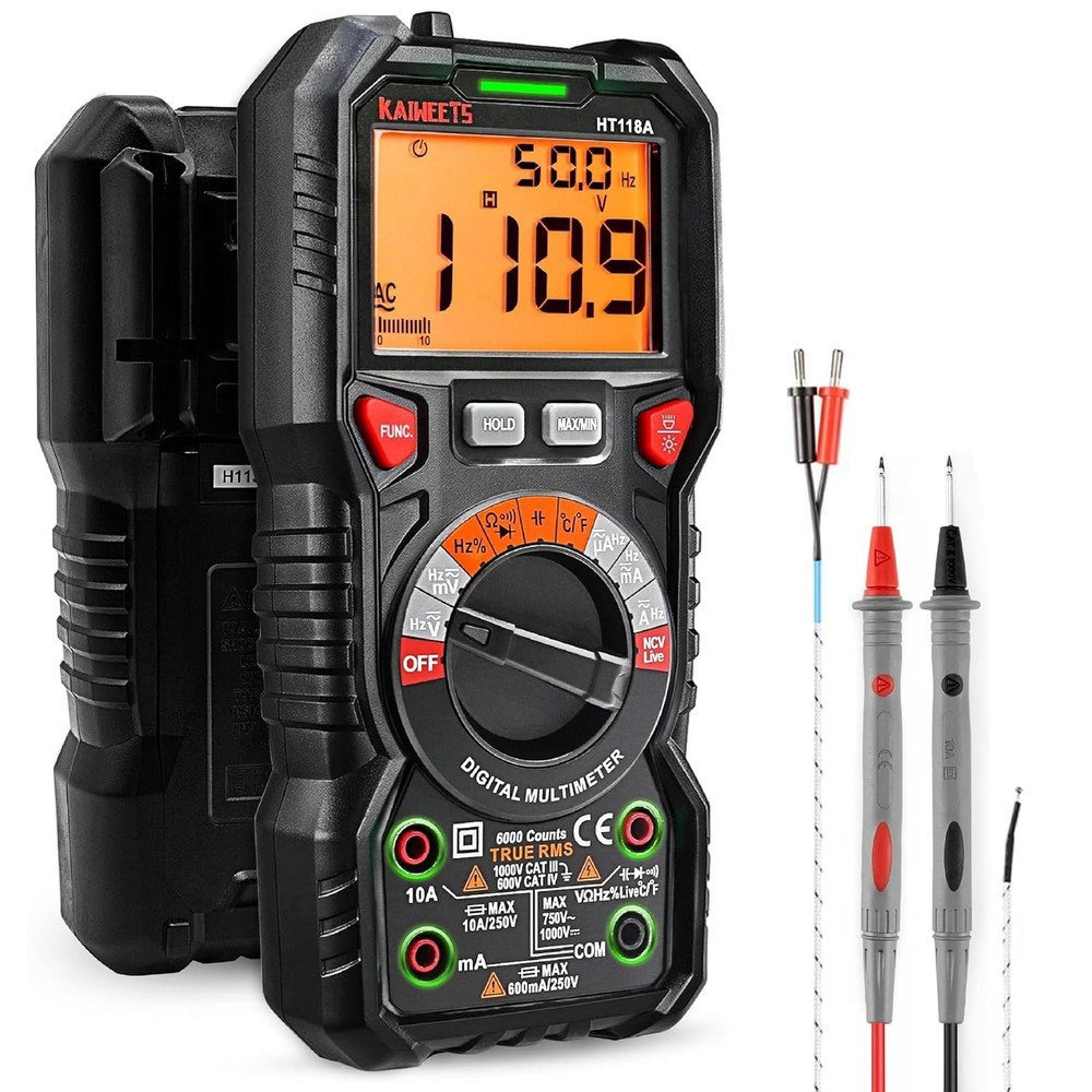KAIWEETS TRMS 6000 Counts Digital Multimeter Auto-Ranging Volt Amp Ohm Temp...