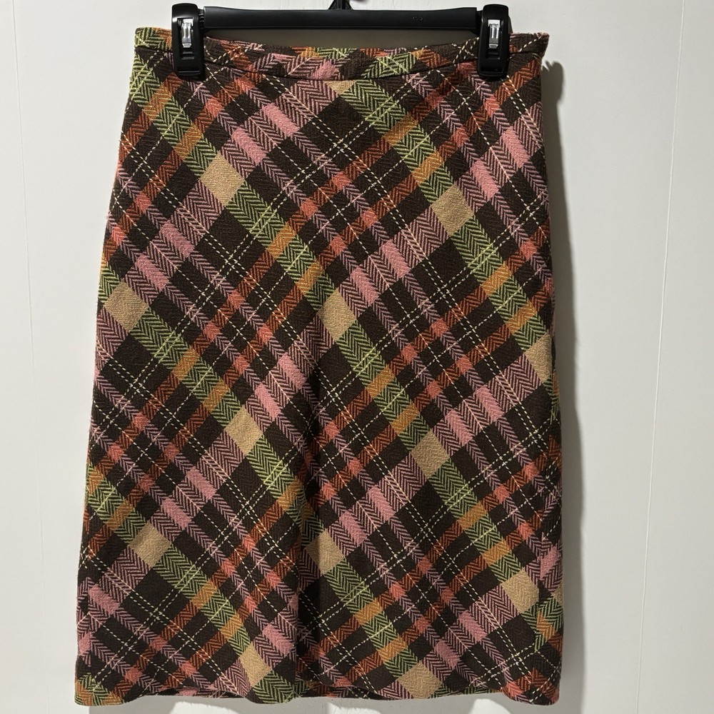 LOFT Skirt Women Sz 4 Brown-Pink Multicolor Preppy Clueless Wool Blend A-Line