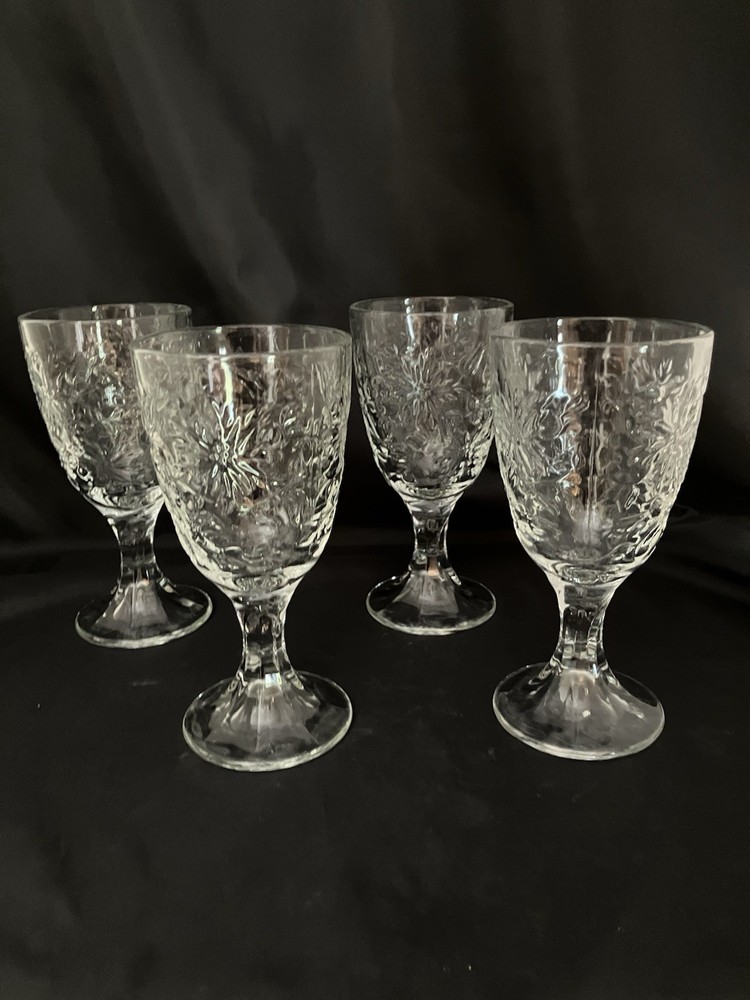 Princess House Fantasia Water/Wine Crystal Glass Goblets 7'' Set Of 4