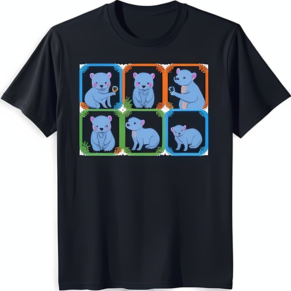 Adorable Bear Graphic on Soft Black T-Shirt for Animal Lovers